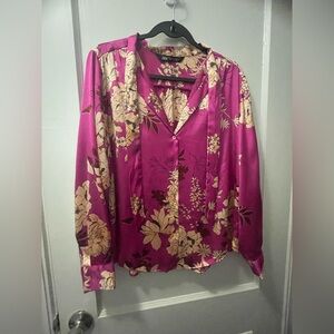 Zara Floral Satin Feel  Blouse - Fuchsia and Beige